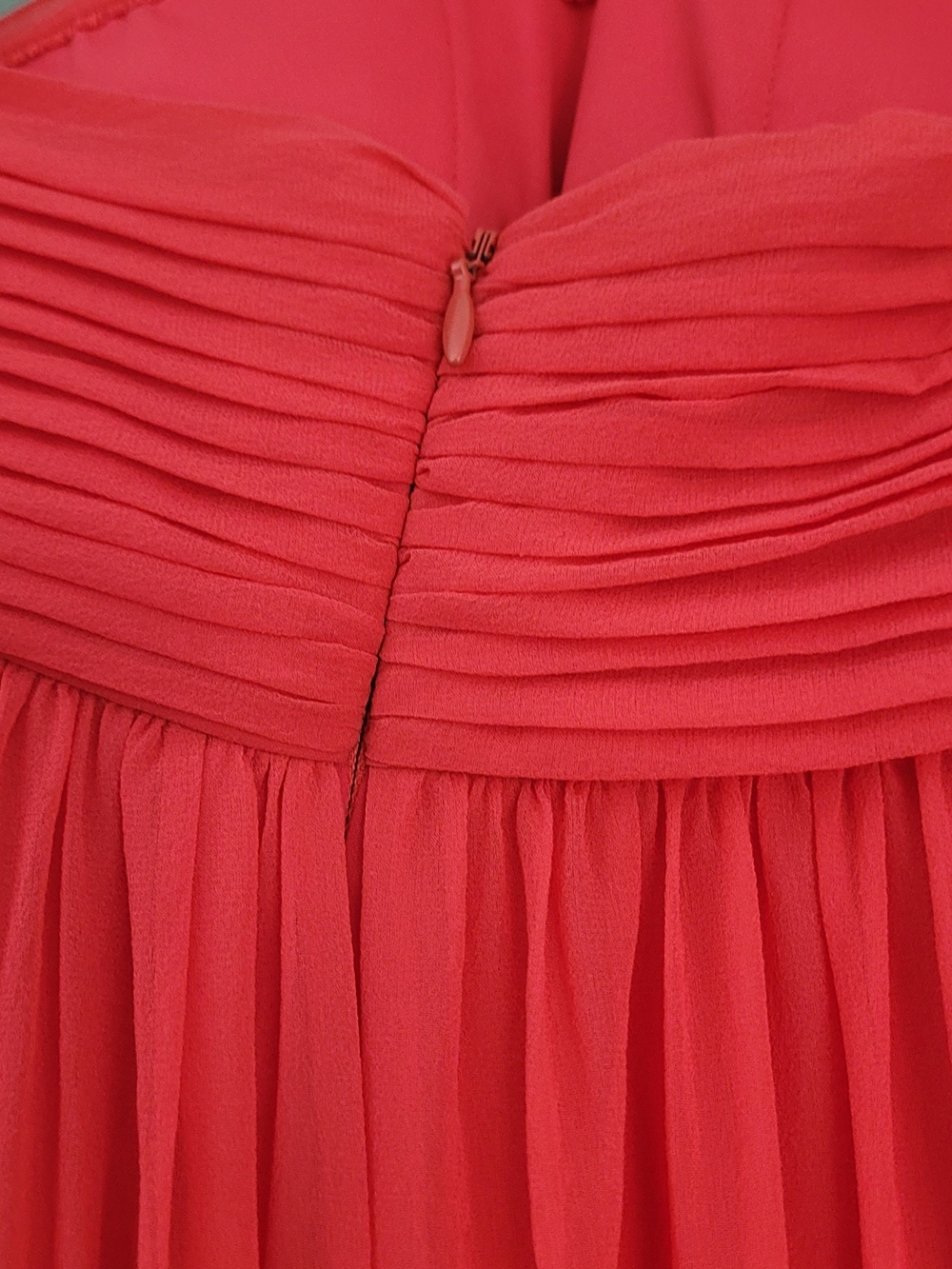 BCBG Max Azria Coral Chiffon Ruched Maxi Gown - Picture 5 of 15